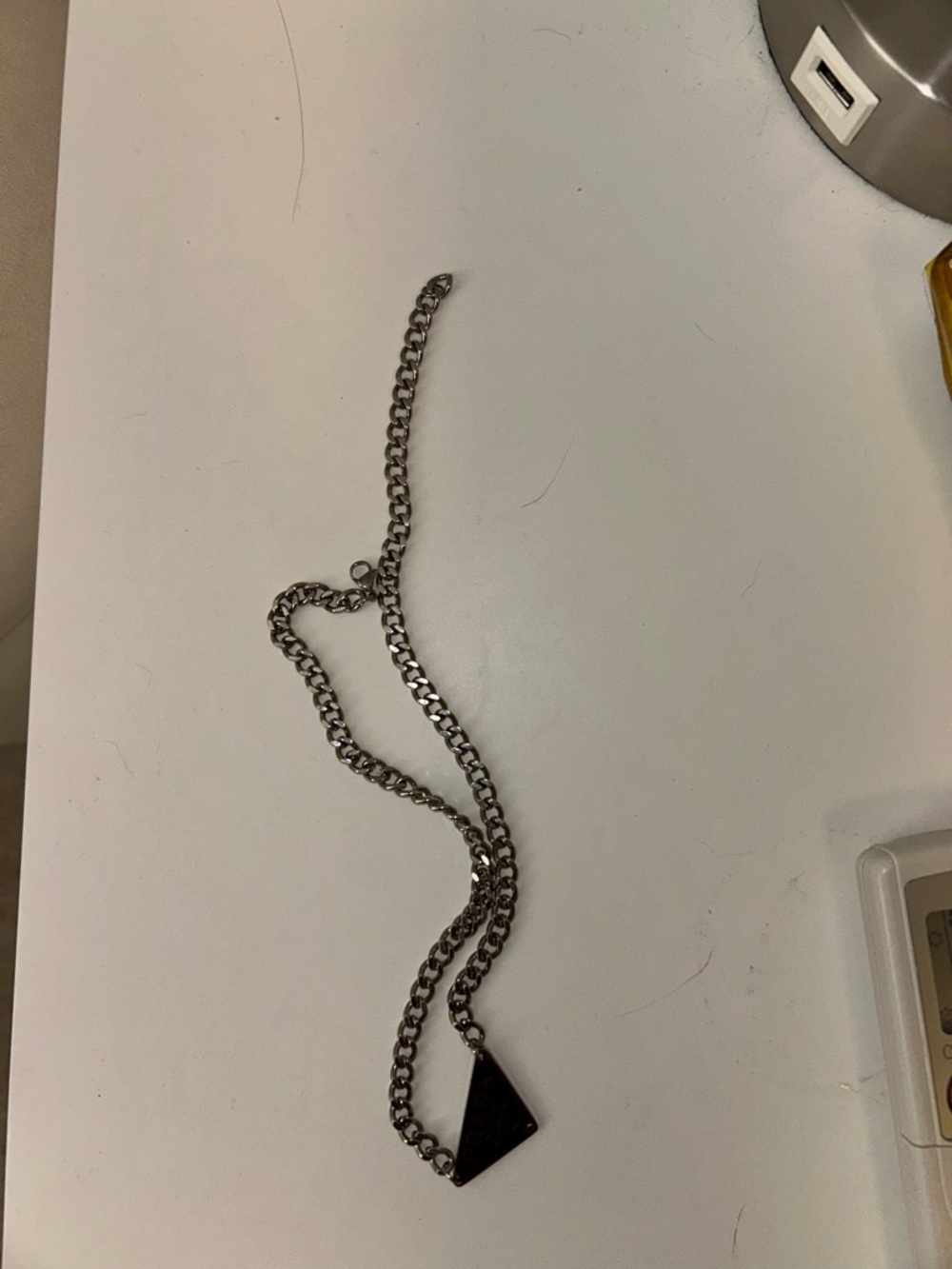 Prada Silver-Tone Triangle Logo Chain Necklace - Picture 3 of 3